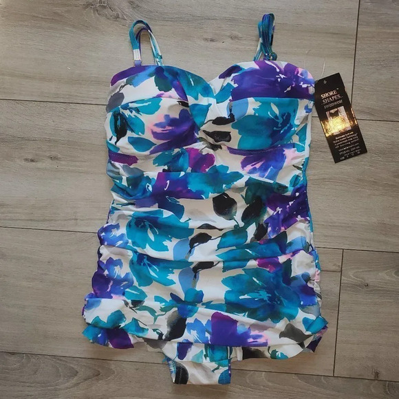 Shoreshapes Swimwear Women's Multicolor Floral swimdress Swimsuit  Size 8 - Picture 1 of 5